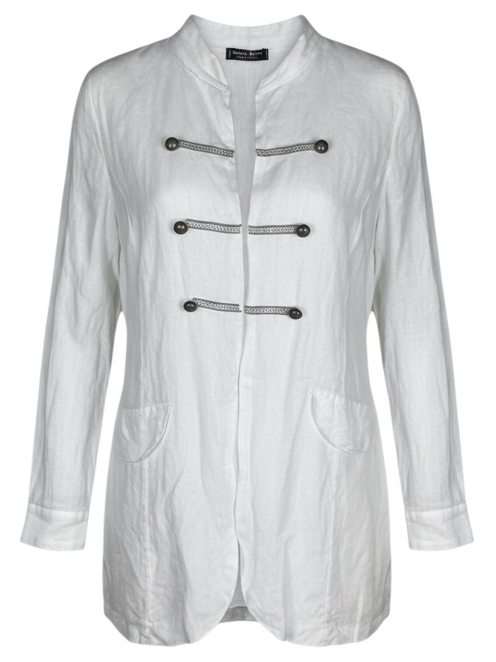 Sabina Bach Made in Italy White 100% Linen Military Jacket Coastal Chic Size M